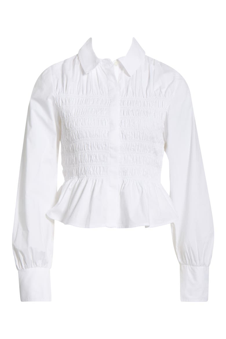 Bradshaw Smock Bodice Cotton Button-Up Shirt, Alternate, color, WHITE