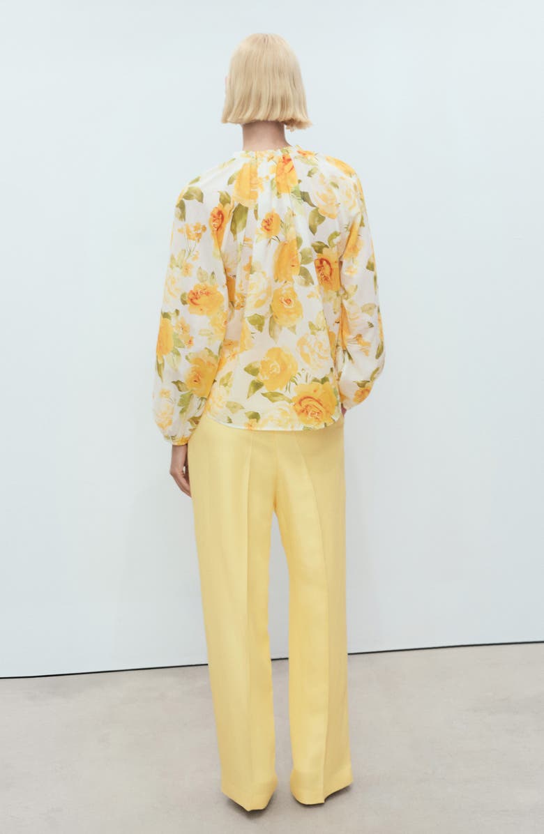 MANGO Floral Tie Neck Button-Up Top, Alternate, color, 