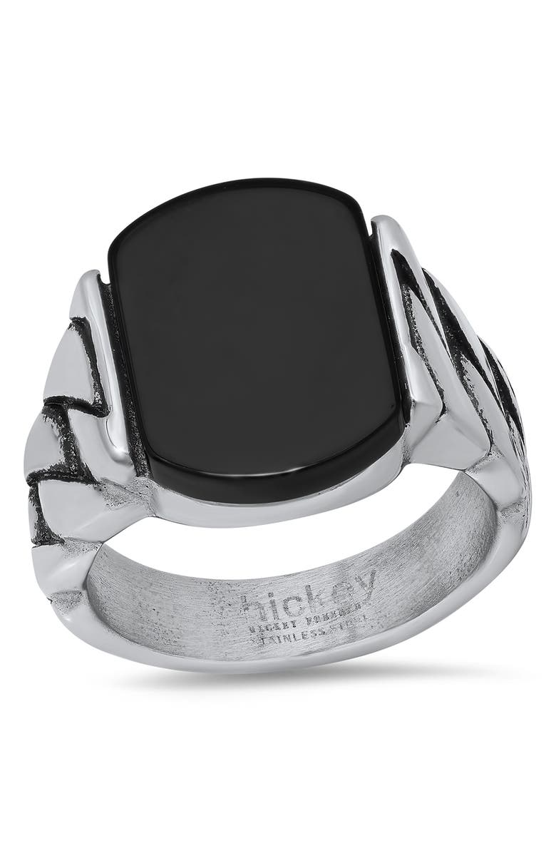 Hickey Freeman Men's Stainless Steel Black Agate Ring, Alternate, color, 