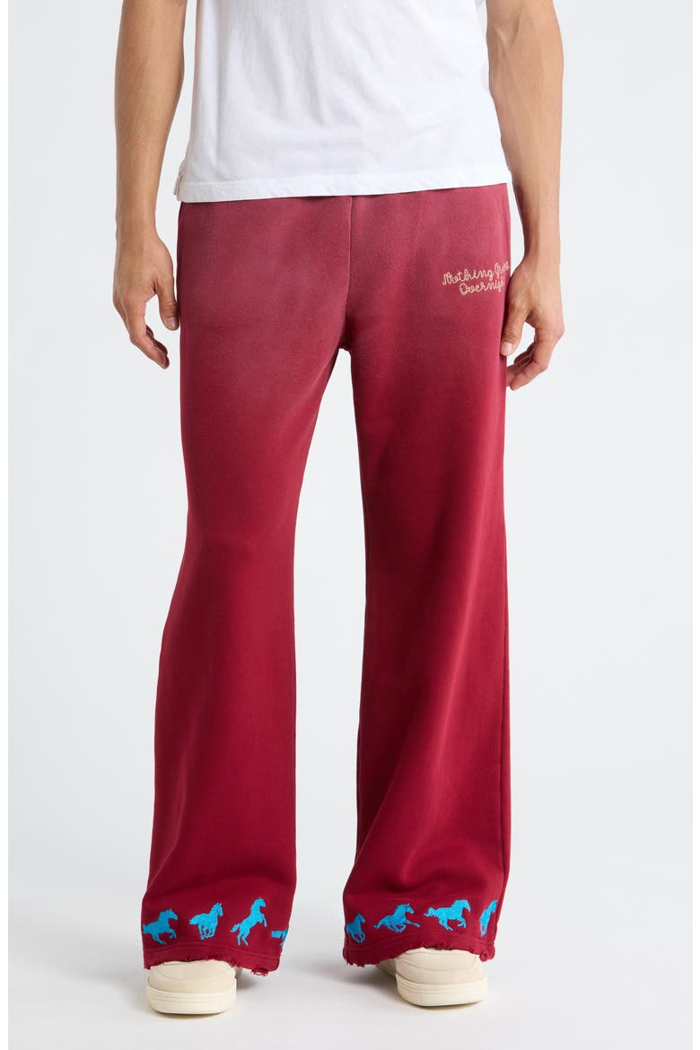 Running Horse Wide Leg Cotton Fleece Sweatpants, Main, color, MAROON