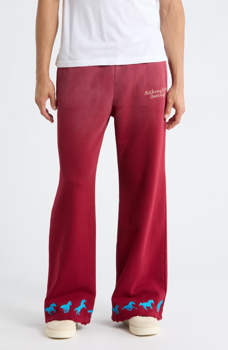 N.G.O. Running Horse Wide Leg Cotton Fleece Sweatpants, Main, color, Maroon