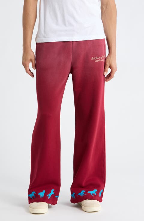 Running Horse Wide Leg Cotton Fleece Sweatpants
