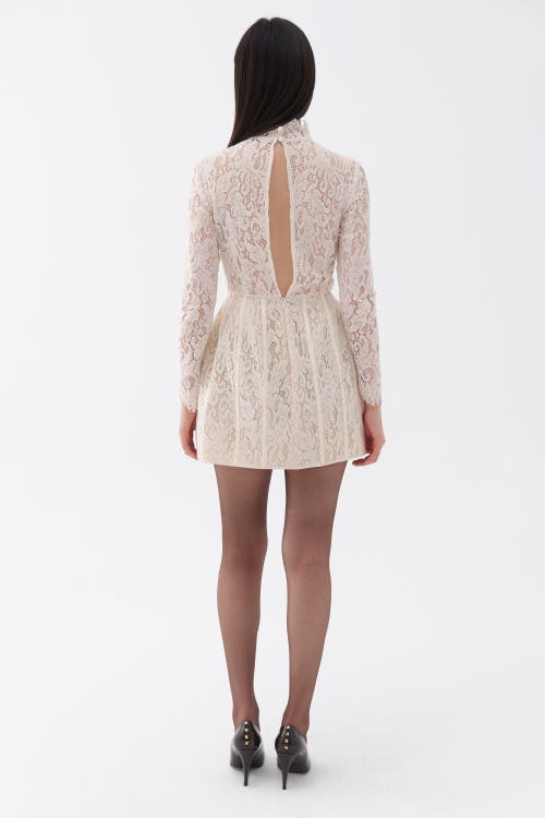 Shop Nocturne Lace Long Sleeve Minidress In Ivory