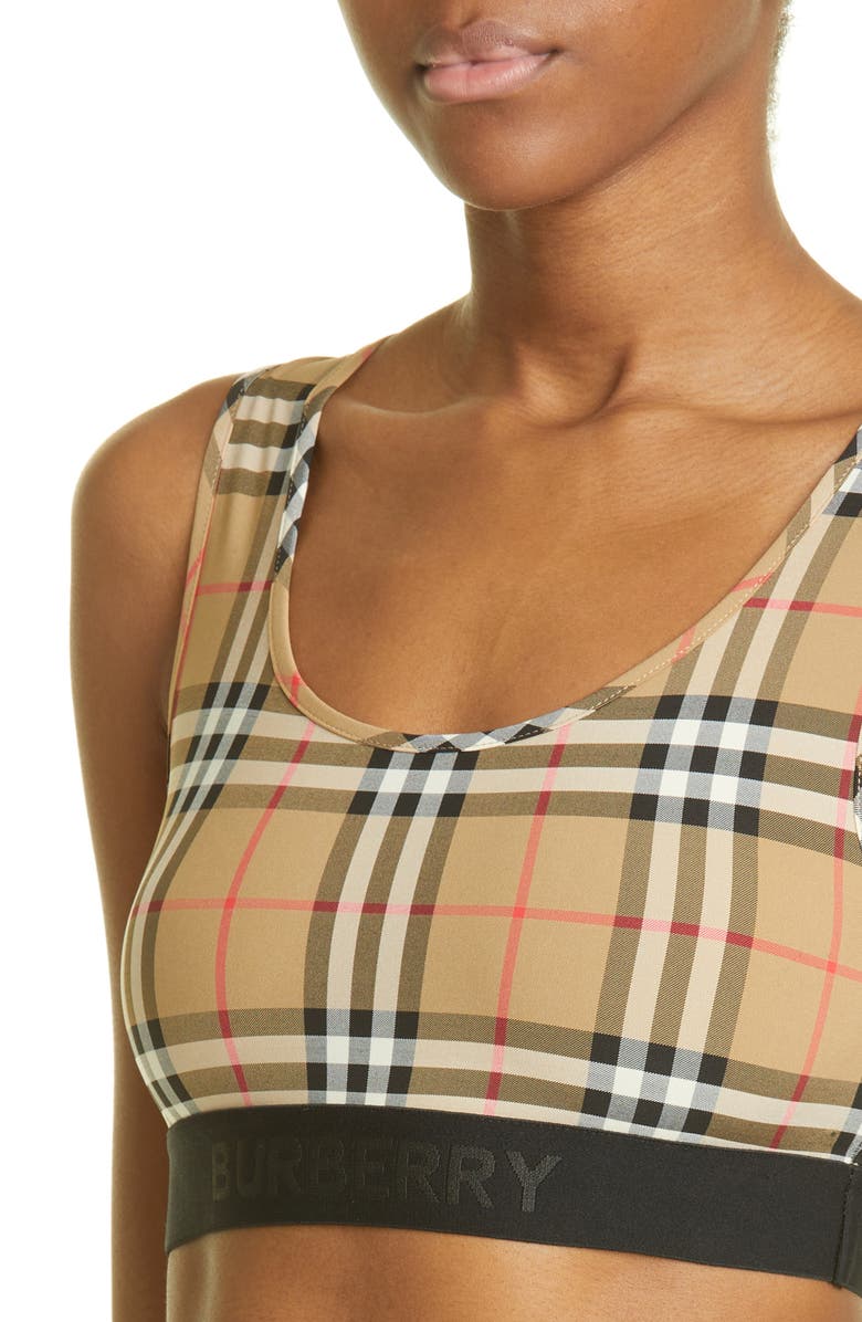 Burberry Dalby Check Sports Bra, Alternate, color, Archive Beige Ip Chk