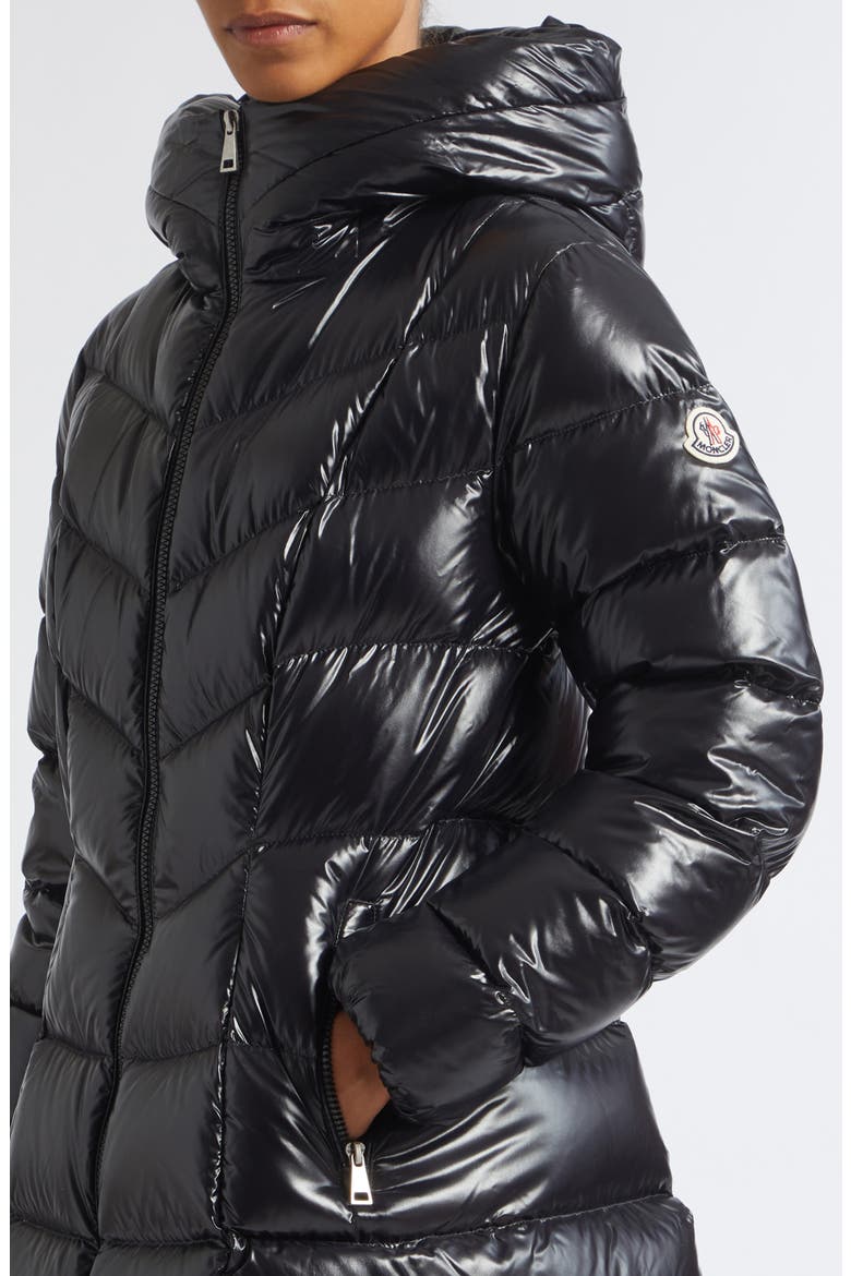 Marusse Long Lacquered Nylon Down Coat, Alternate, color, BLACK