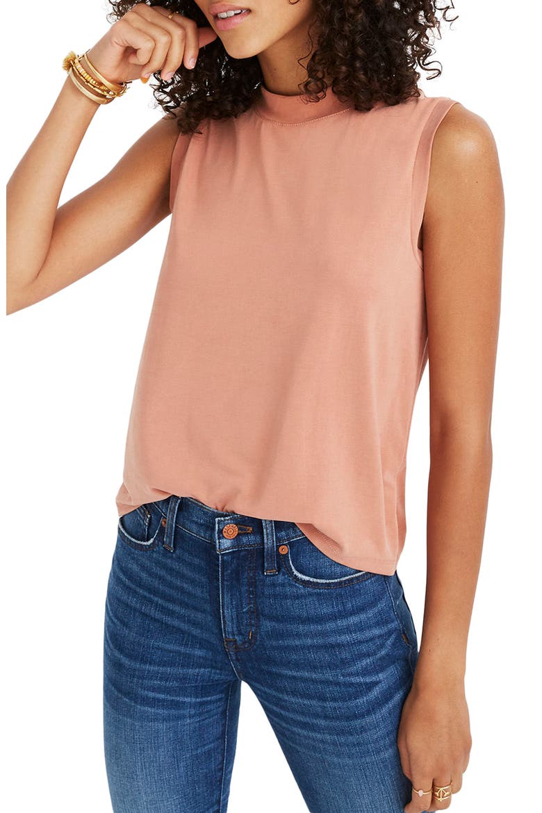 Sandwashed Mock Neck Tank, Main, color, CLAY