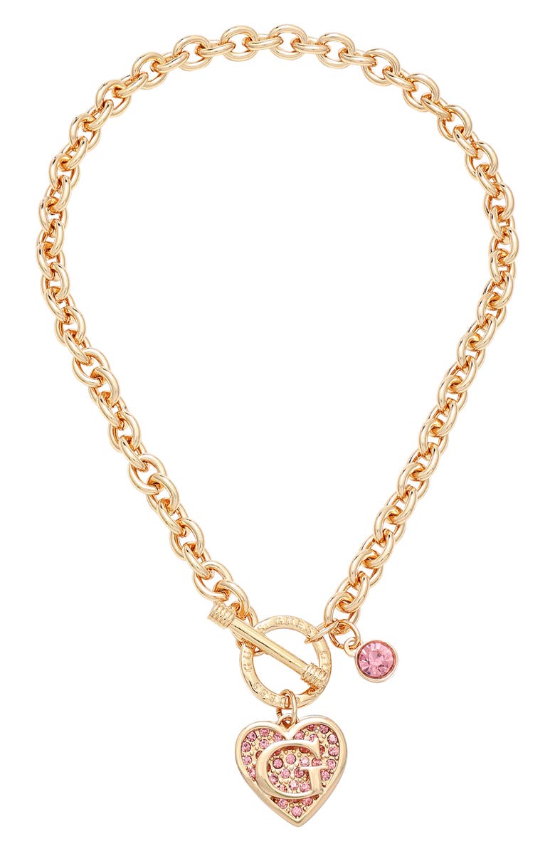 GUESS Heart Logo Pendant Necklace, Main, color, 