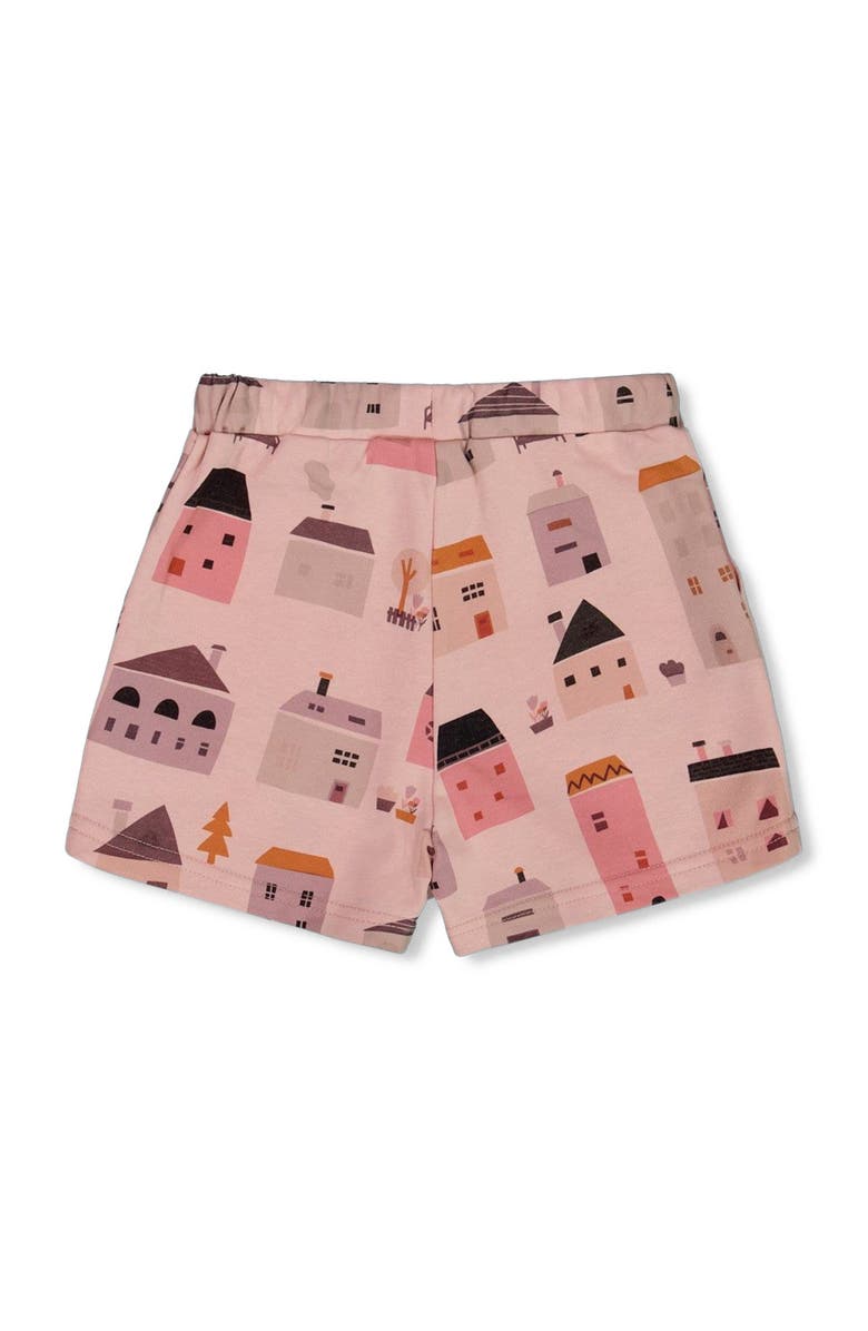 Deux par Deux Baby Girl's Printed French Terry Short Pink And Coral Houses, Alternate, color,