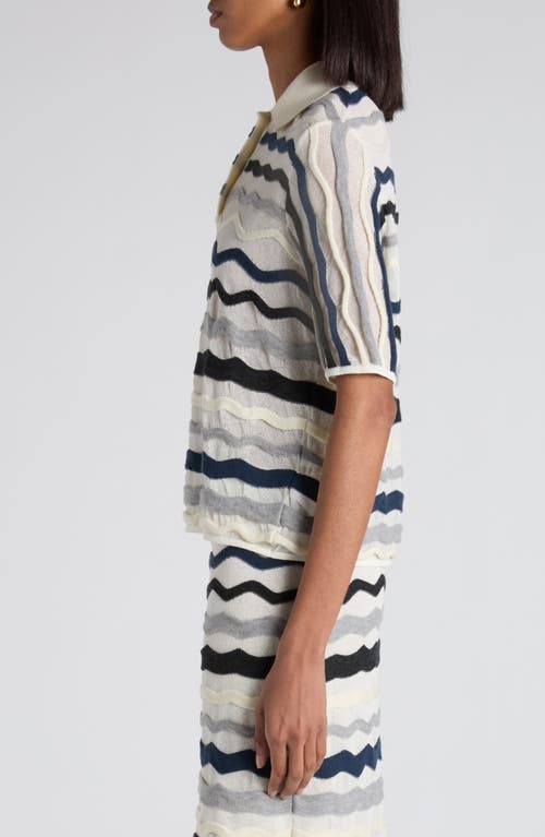 Bottega Veneta Layered Chevron Stripe Wool Blend Polo Sweater In Gray