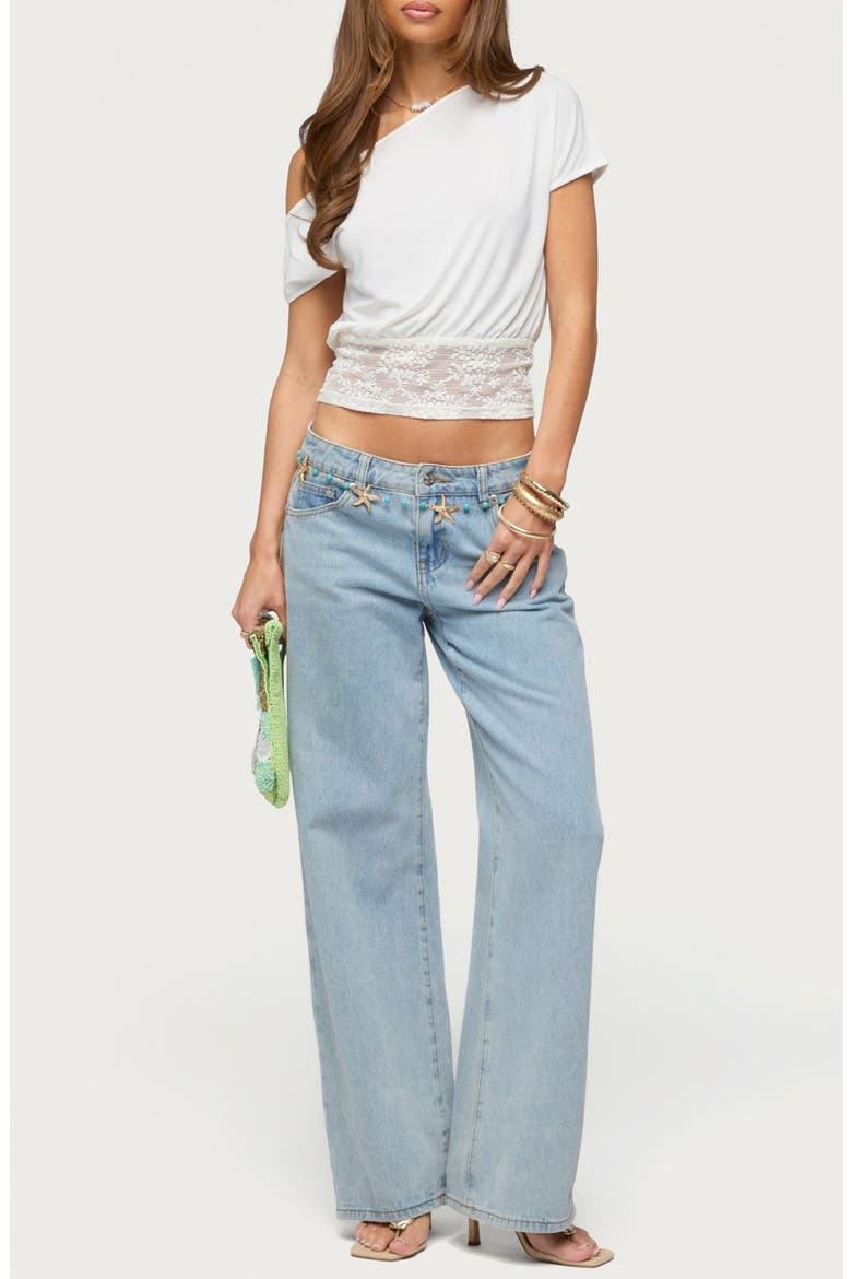 Machy Lace Trim One-Shoulder Top, Alternate, color, CREAM