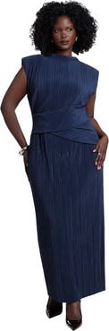 ELOQUII Draped Bodice Plisse Maxi Dress
