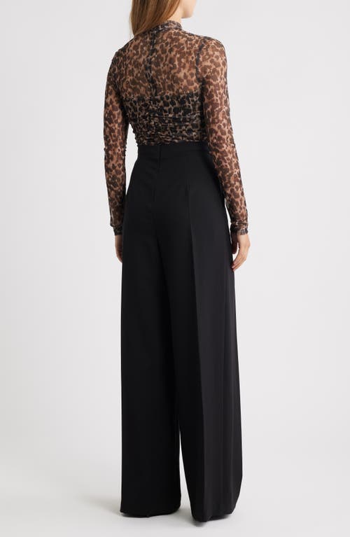 Black Halo Leonarda Bronze Bodice Crepe Back Satin Wide Leg Jumpsuit In Black