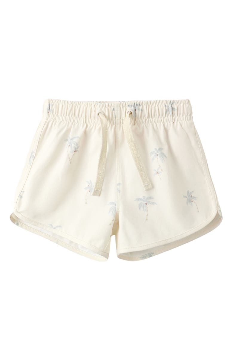 Rylee + Cru Palm Print Swim Trunks, Alternate, color, Natural