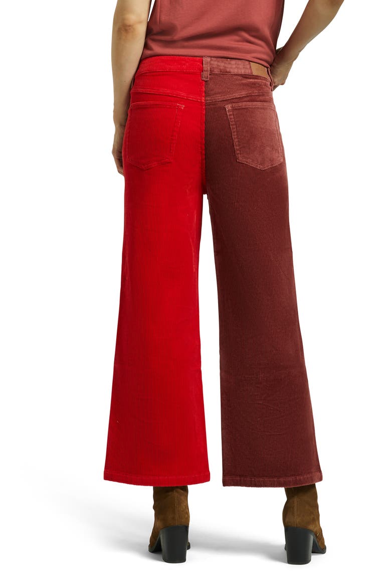 Margo High Waist Two-Tone Crop Cotton Corduroy Pants, Alternate, color, COWHIDE/ MARS RED CORD