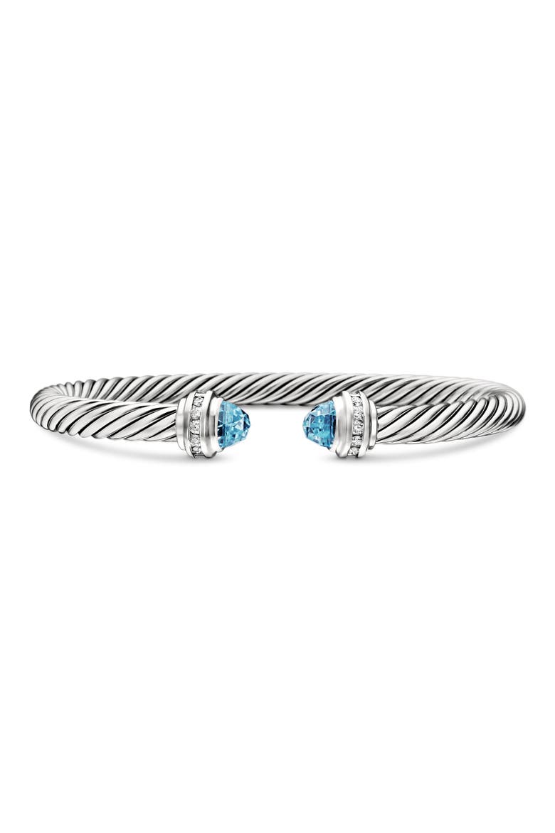 Classic Cable Bracelet in Sterling Silver with Semiprecious Stones & Diamonds, 5mm, Main, color, BLUE TOPAZ