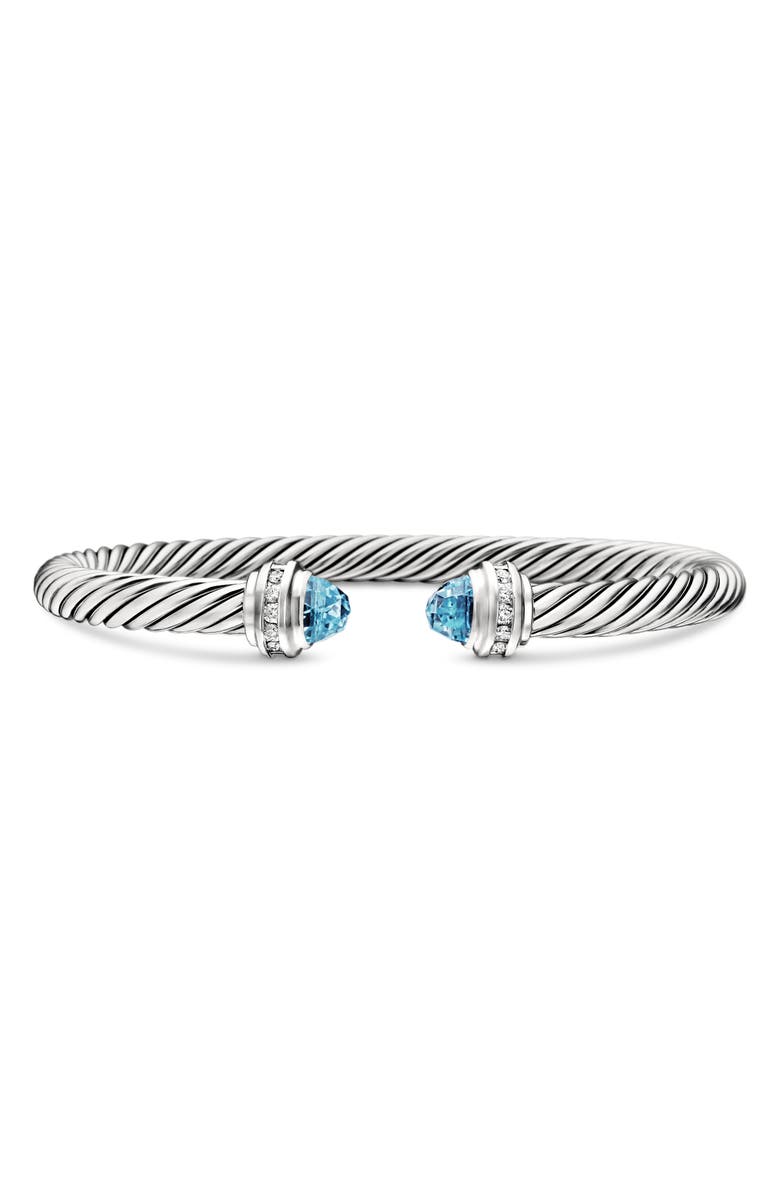 David Yurman The Cable Collection<sup>®</sup> Sterling Silver Cuff Bracelet with Topaz & Diamonds, 5mm, Main, color, Silver/ Diamond/ Topaz