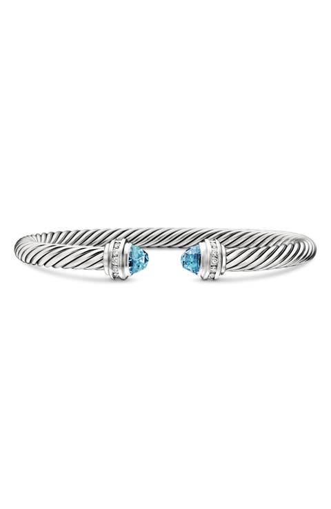 The Cable Collection® Sterling Silver Cuff Bracelet with Topaz & Diamonds, 5mm