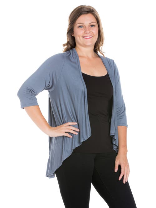 24seven Comfort Apparel Plus Size Elbow Length Sleeve Open Cardigan In Multi
