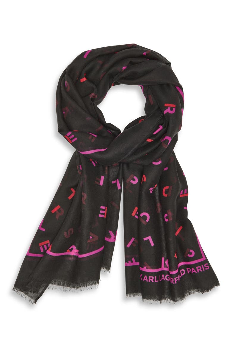 Scattered Letters Scarf, Alternate, color, BLACK