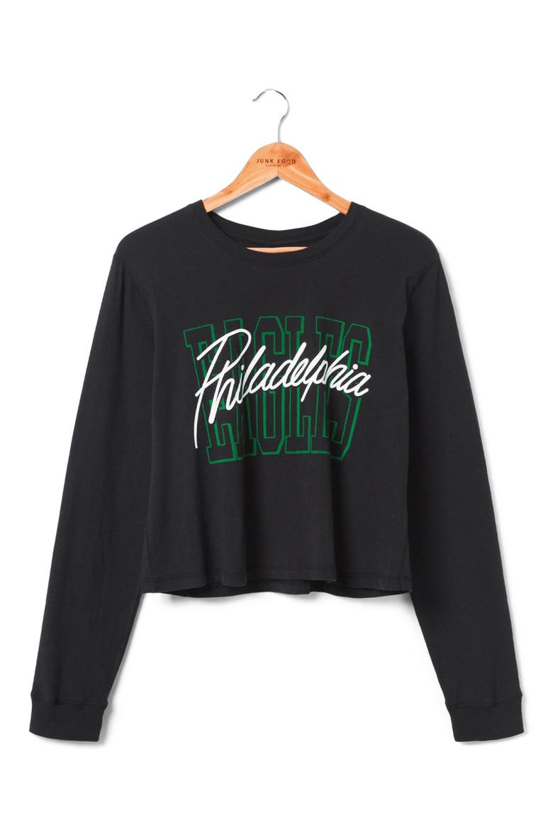 Philadelphia Eagles Long Sleeve Graphic Crop T-Shirt, Main, color, BLACK