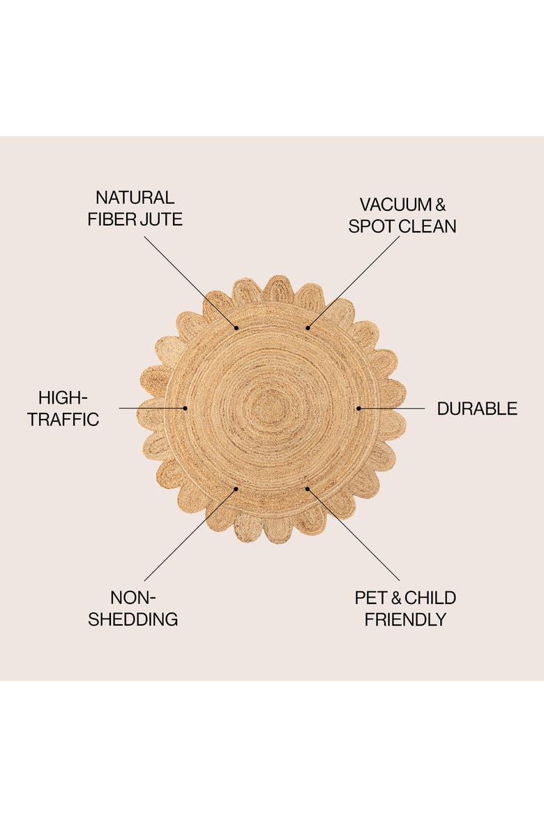 Petal Boho Jute Scalloped Circle Round Area Rug, Alternate, color, Natural