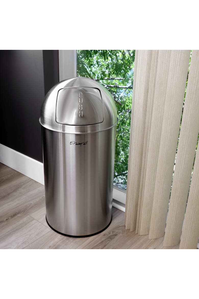 13 Gallon Push Lid Stainless Steel Trash Bin, Alternate, color, Silver
