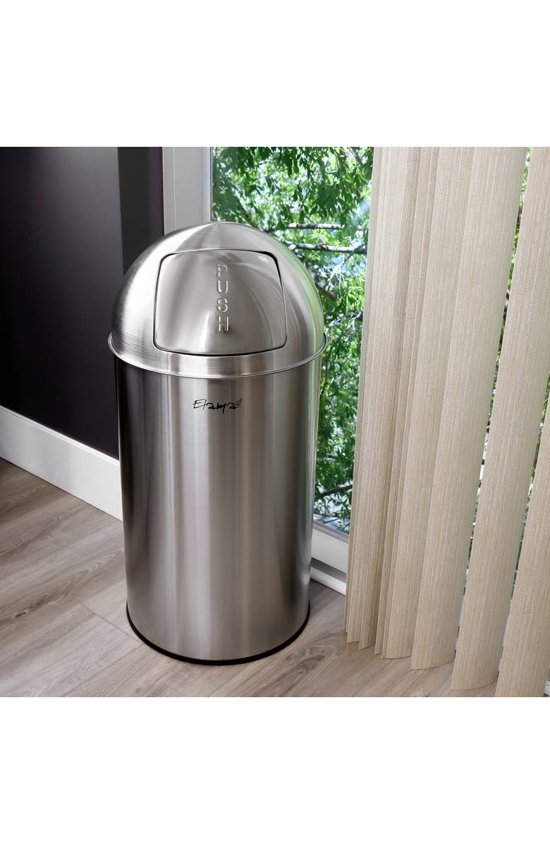 Elama 50 Liter Large 13 Gallon Push Lid Stainless Steel Cylindrical Home and Kitchen Trash Bin, Alternate, color, Silver