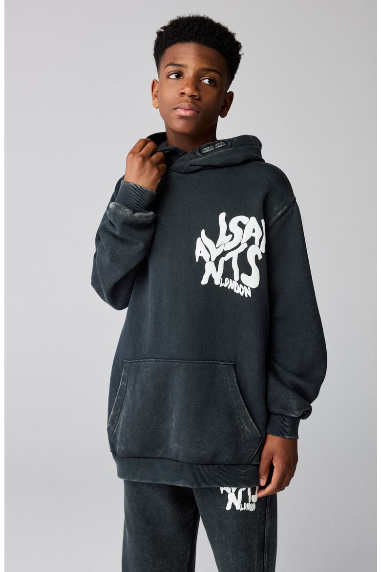 Kids' Distortion Acid Wash Graphic Hoodie, Alternate, color, BLACK