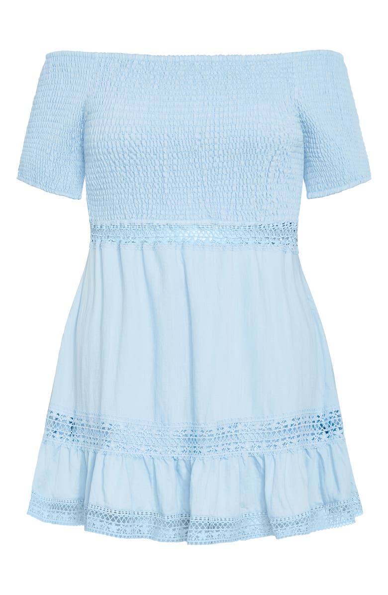 City Chic Aura Off the Shoulder Fit & Flare Dress, Alternate, color, Light Blue