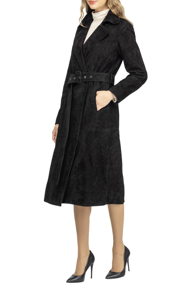 GORSKI Metis Suede Belted Trench Long Coat, Alternate, color, Black
