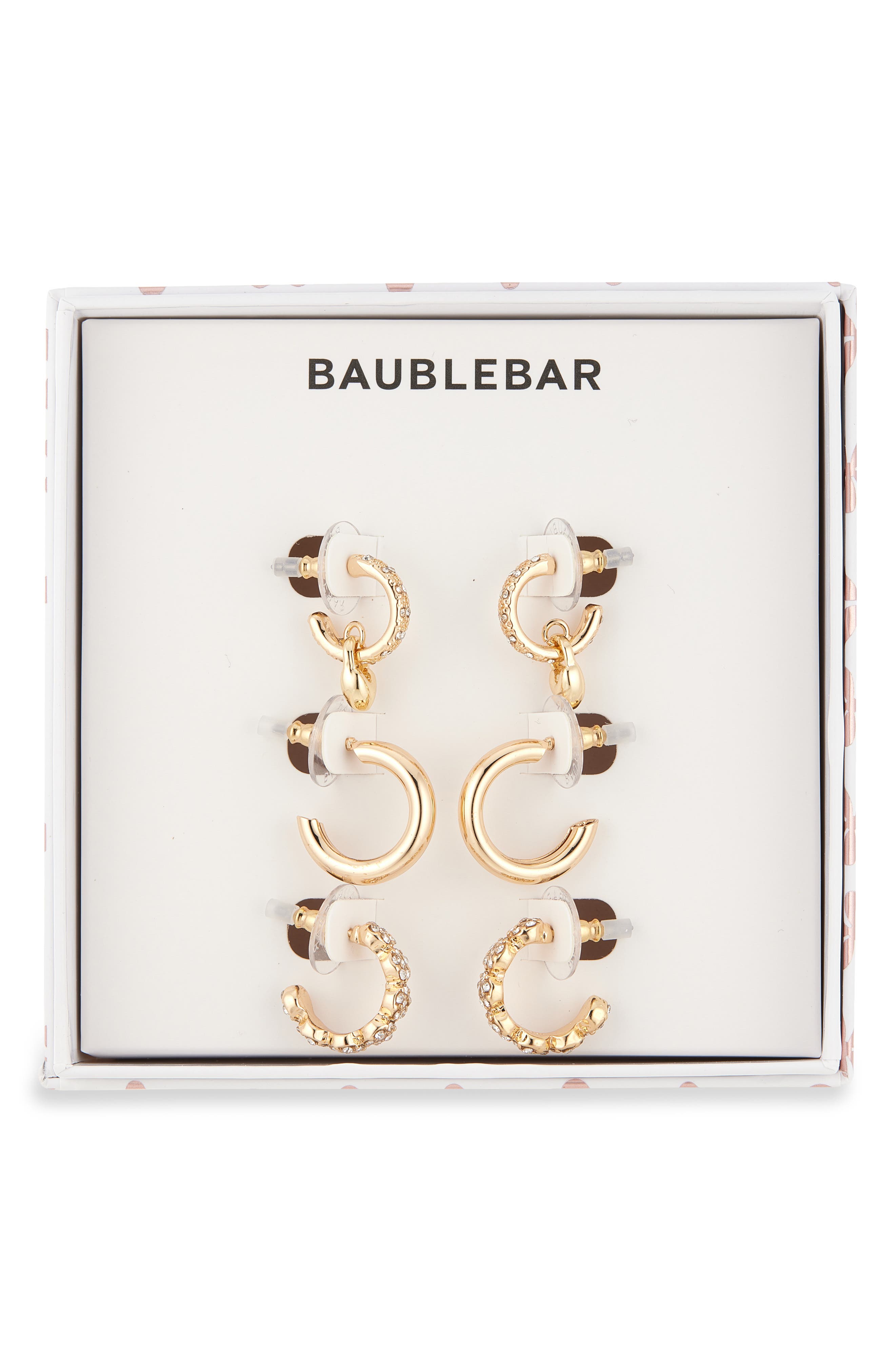BaubleBar Go-To Golds Set of 3 Huggie Hoop Earrings