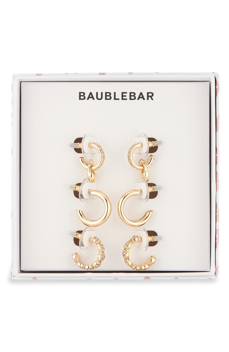 BaubleBar Go-To Golds Set of 3 Huggie Hoop Earrings, Main, color, Gold