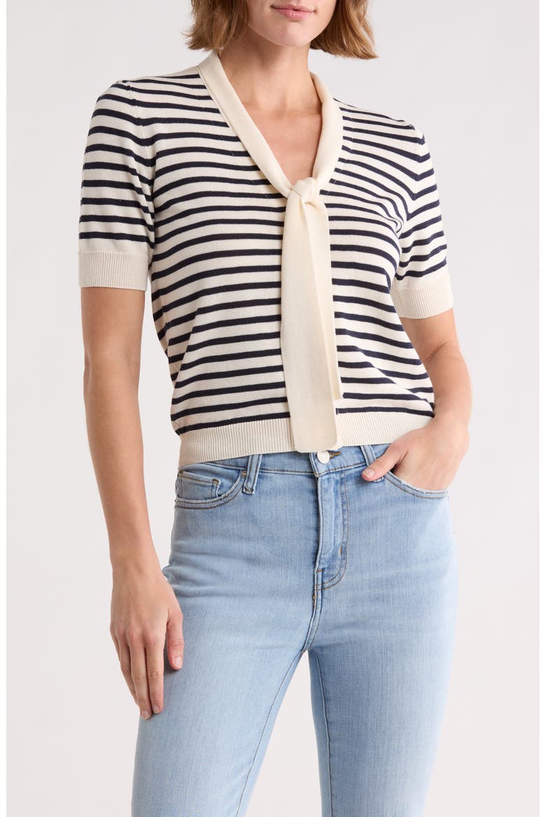 Sailor Tie Short Sleeve Cardigan, Main, color, NAVY MULTI