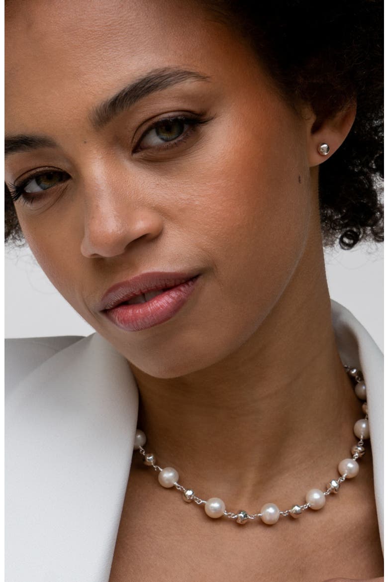 Nugget & White Freshwater Pearl Necklace, Alternate, color, Sterling Silver