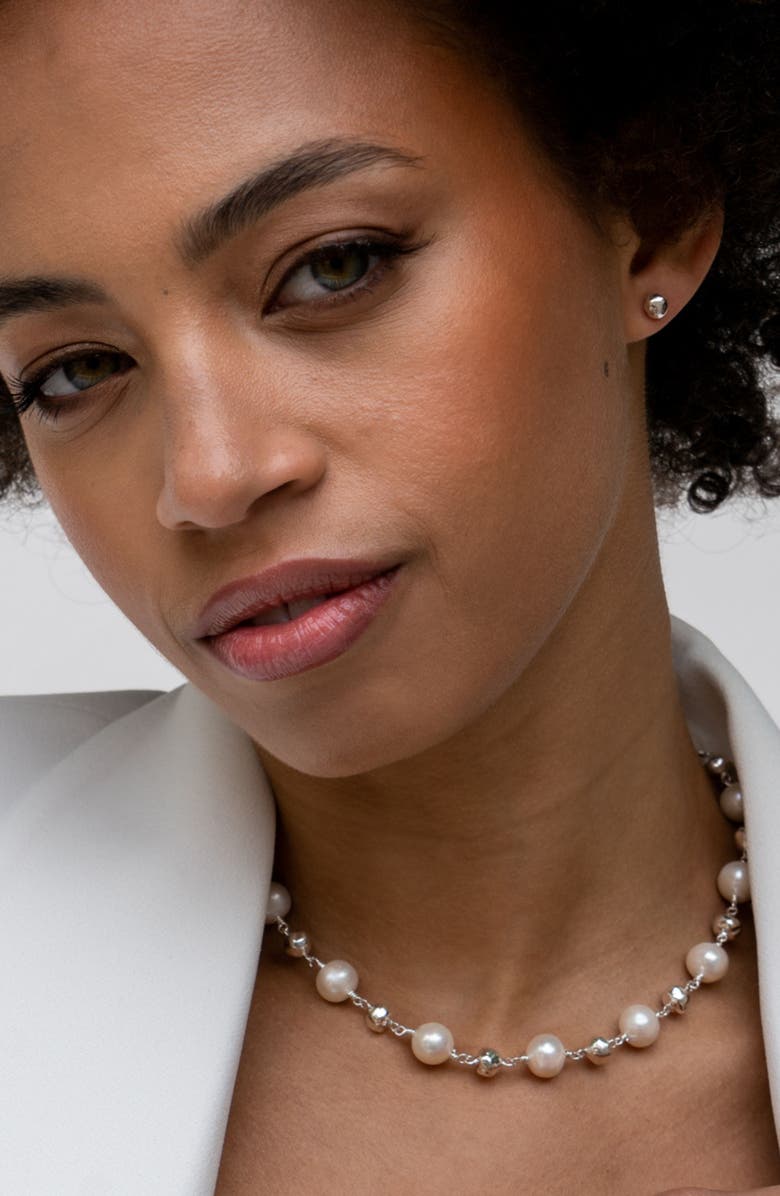 Dower & Hall Nugget & White Freshwater Pearl Necklace, Alternate, color, Sterling Silver