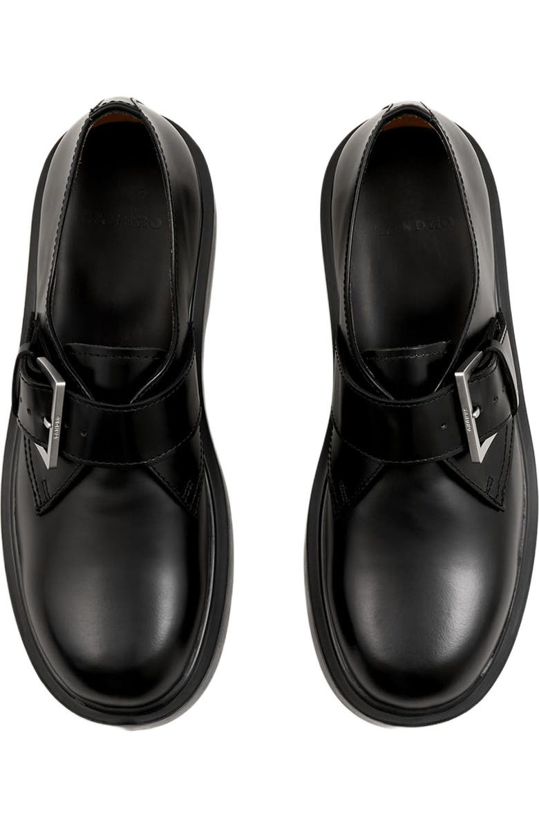 SANDRO Glazed leather derbies, Alternate, color, Black