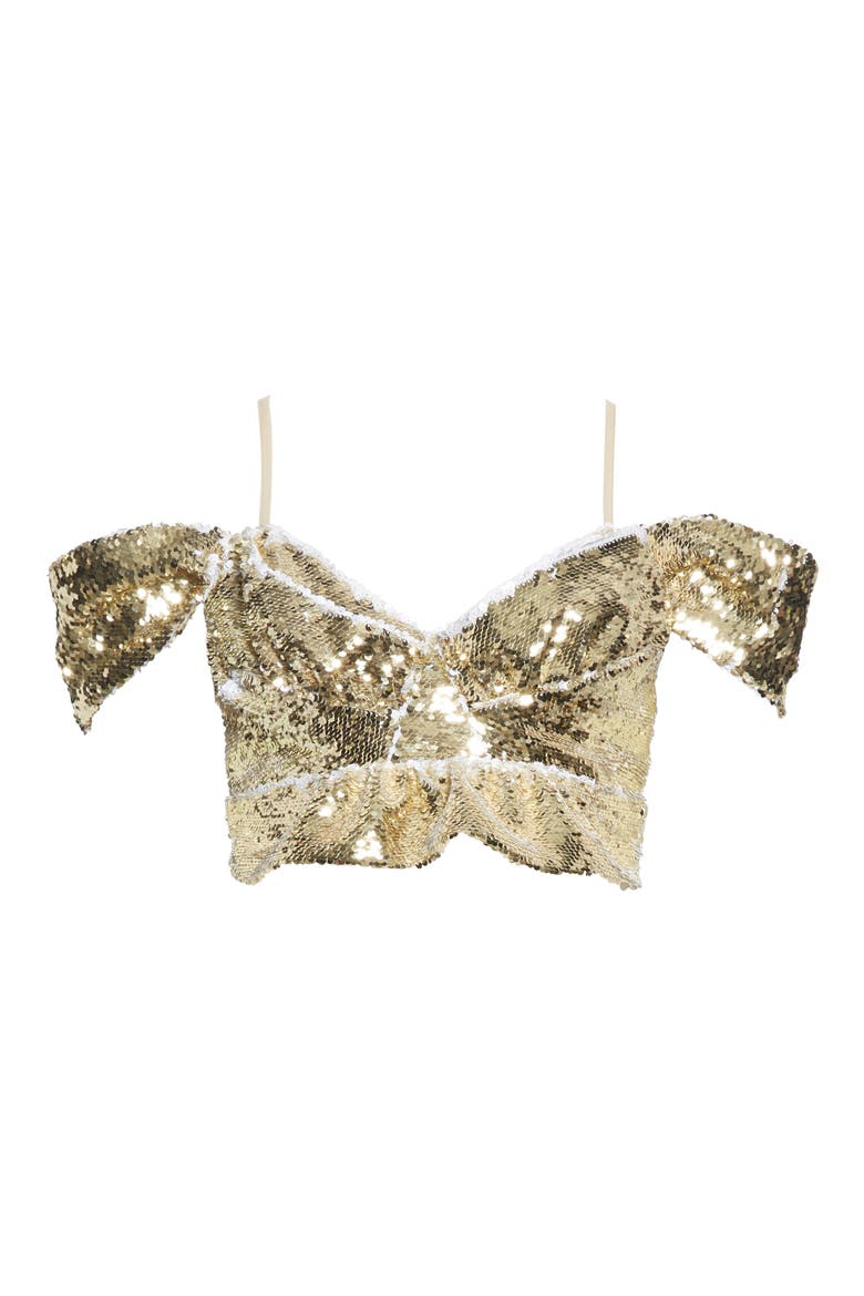 Beaded Sequin Woven Bustier Top, Alternate, color, GOLD
