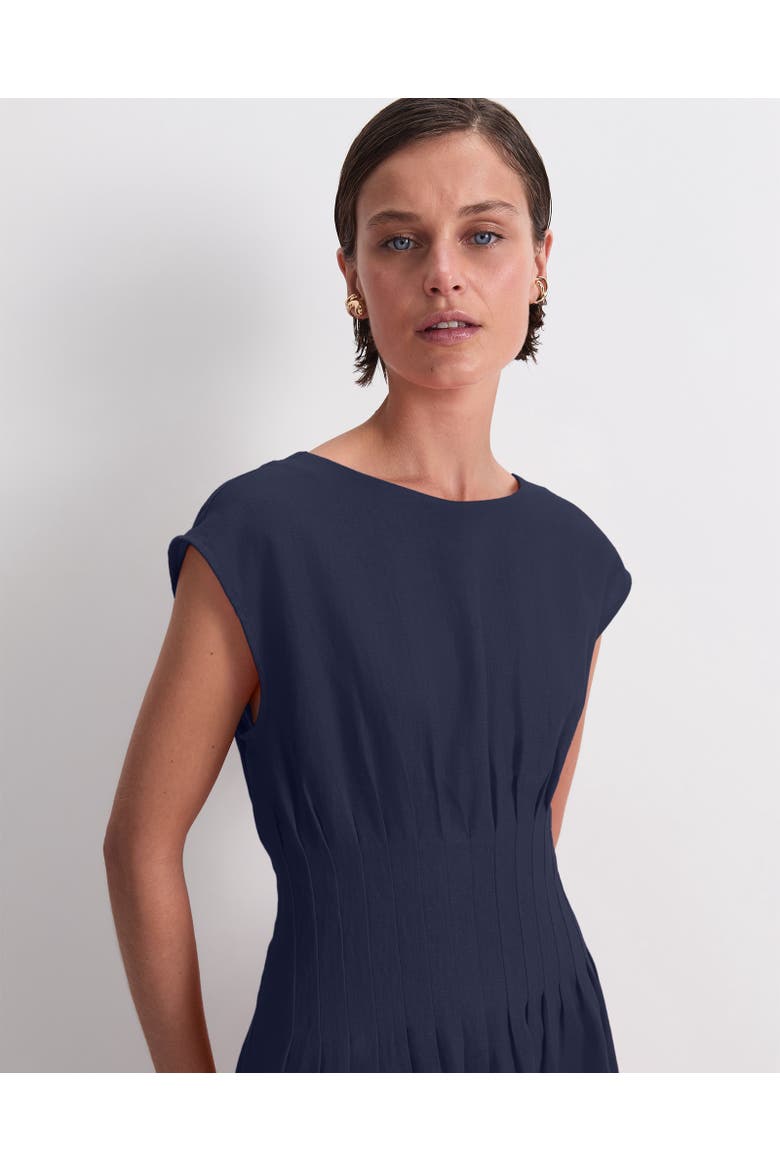 Ariana Pintuck Linen Dress, Alternate, color, Navy