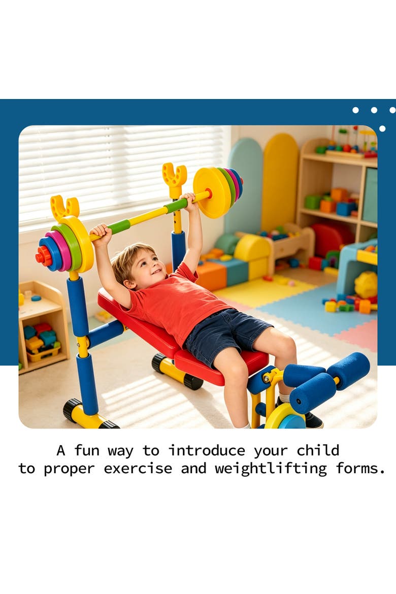 Kids Weight Bench Press Adjustable Toy Exercise Equipment, Alternate, color, Multicolored