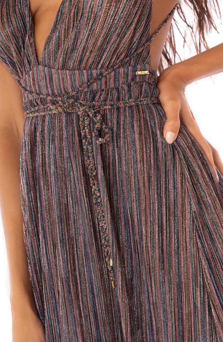 Maaji Golden Stripes Moon Bay Cover-Up Maxi Dress, Alternate, color, Open Blue