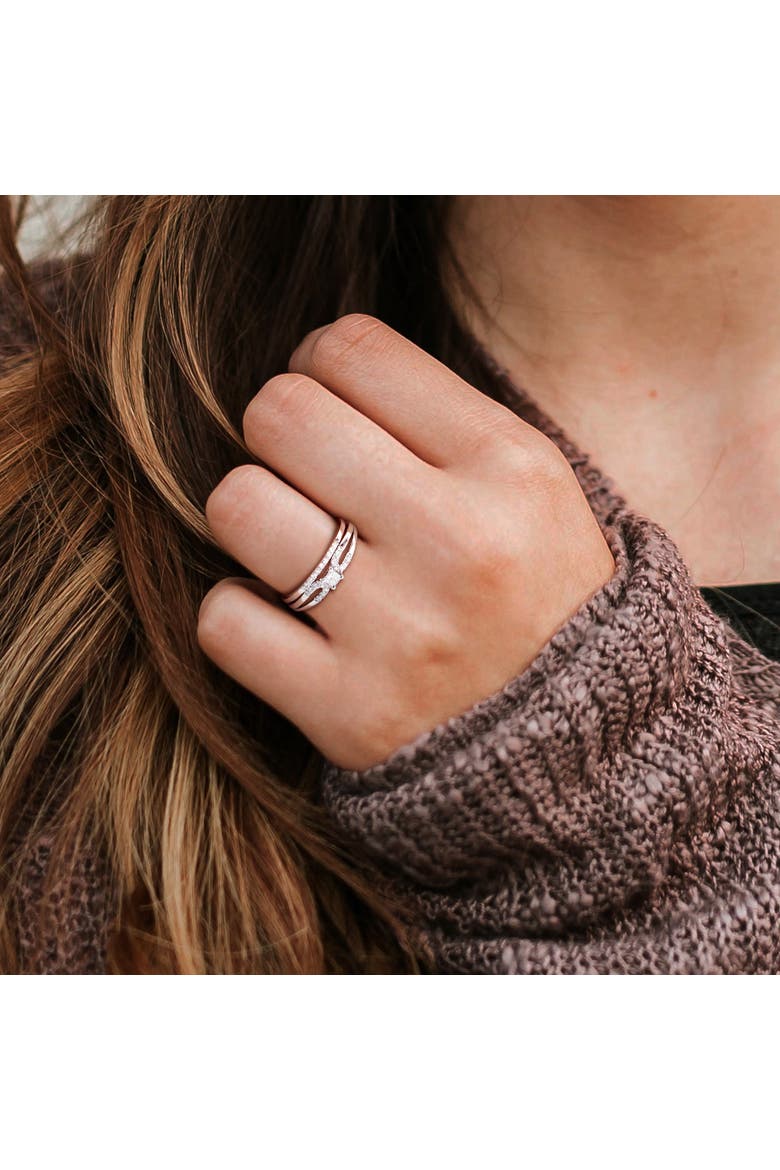 Diamond Split Shank Bridal Ring Set, Alternate, color, Sterling Silver