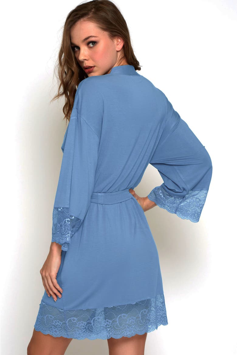 Lace Trim Viscose Wrap Robe, Alternate, color, Blue