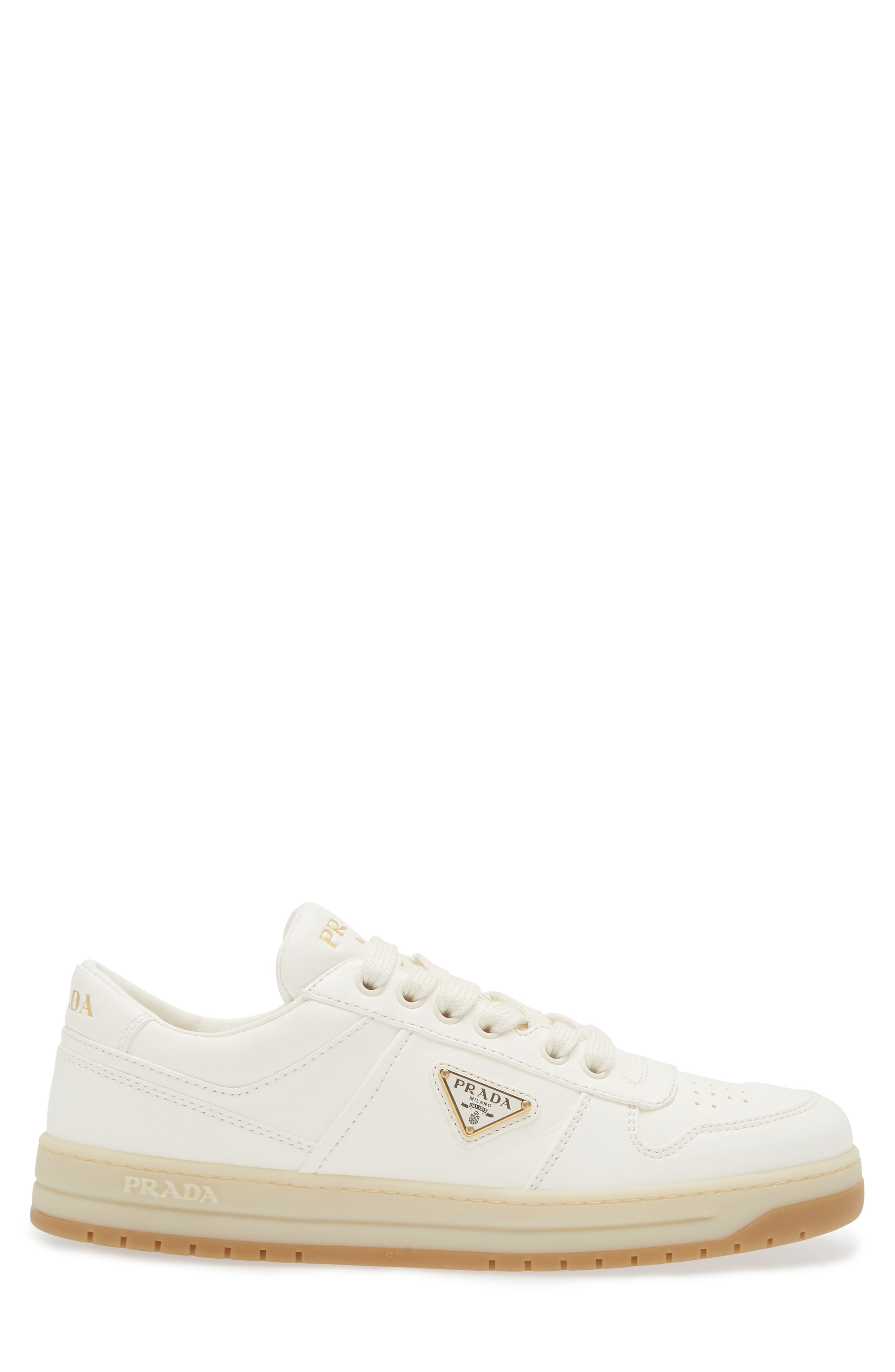 Prada Downtown Leather Sneaker, Alternate, color, Avorio