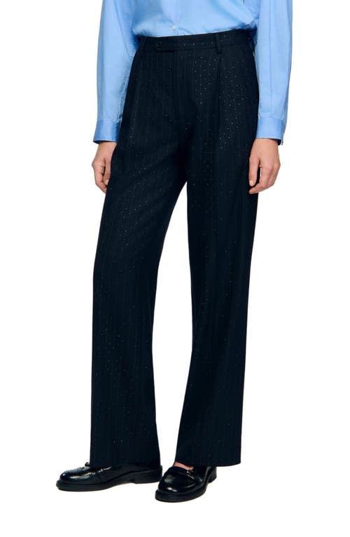 Sandro Rhinestone Striped Trousers In Blue