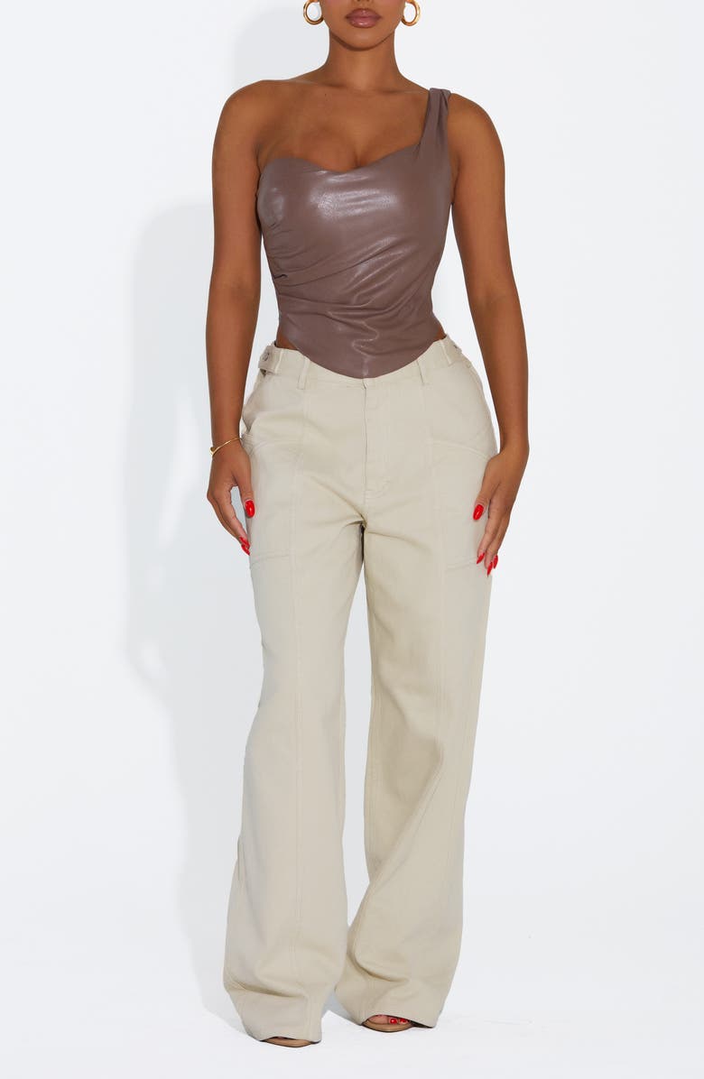 Naked Wardrobe Faux-Ever Leather<sup>™</sup> One-Shoulder Corset Top, Alternate, color, 