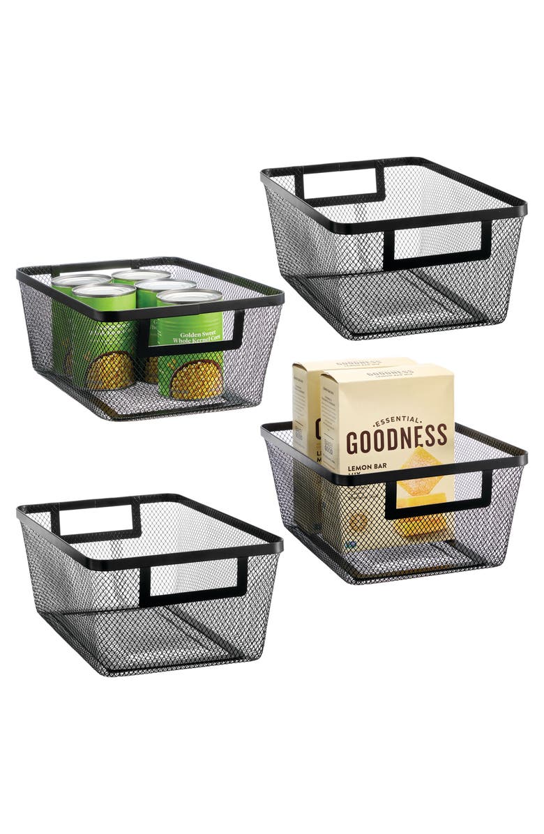 mDesign Metal Mesh Pantry Basket with Handles - Set of 4 - Matte Black, Alternate, color, Black