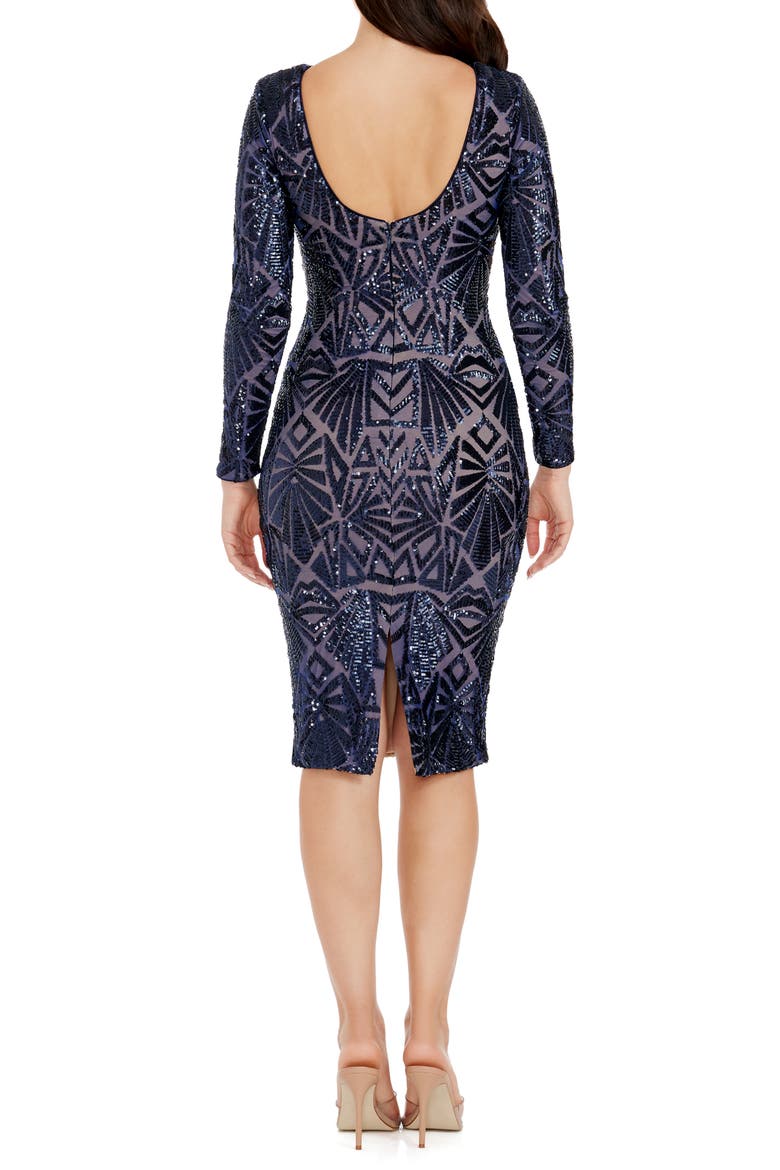 Emery Long Sleeve Sequin Cocktail Dress, Alternate, color, NAVY