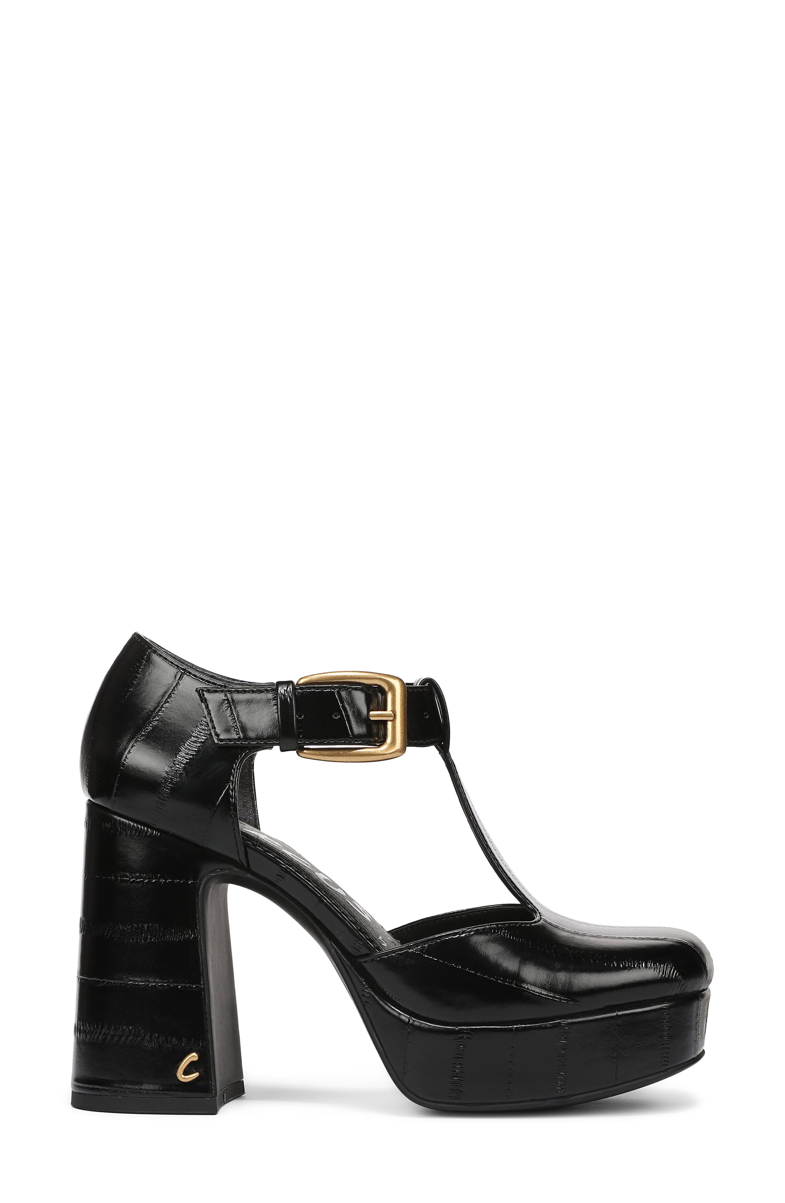 Idalia Croc Embossed Faux Leather T-Strap Pump, Alternate, color, BLACK