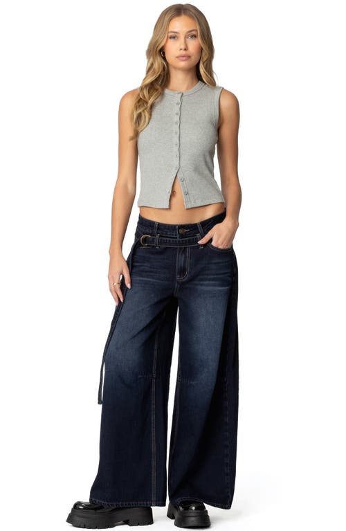 Edikted Belted Low Rise Super Baggy Jeans In Indigo-blue-raw-wash