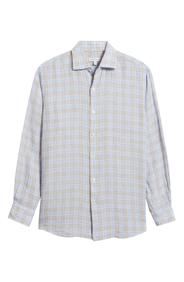 Peter Millar Milo Check Linen Button-Up Shirt, Alternate, color, Cloudy Blue